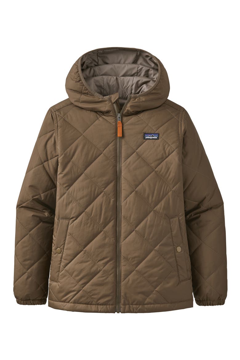 Kids' Diamond Quilt Water Repellent Hoodie Jacket, Main, color, TOPSOIL BROWN-TOPB