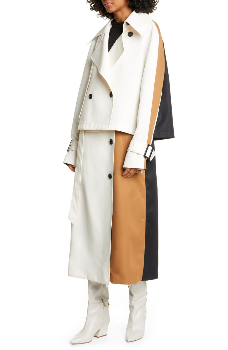 Tibi Colorblock Techy Twill Convertible Trench Coat, Alternate, color,