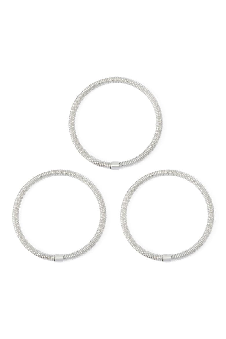 Set of Three Coiled Bangles, Alternate, color, SILVER