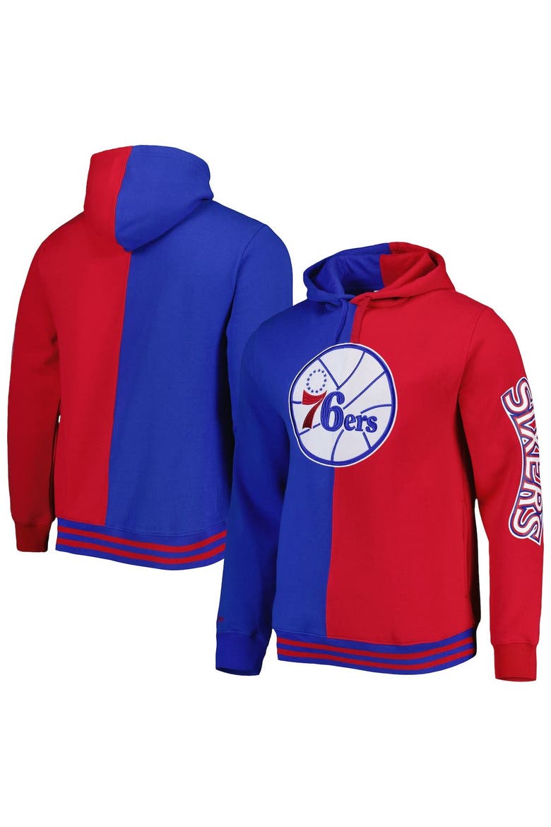Men's Mitchell & Ness Royal/Red Philadelphia 76ers Hardwood Classics Split Pullover Hoodie, Alternate, color, Royal