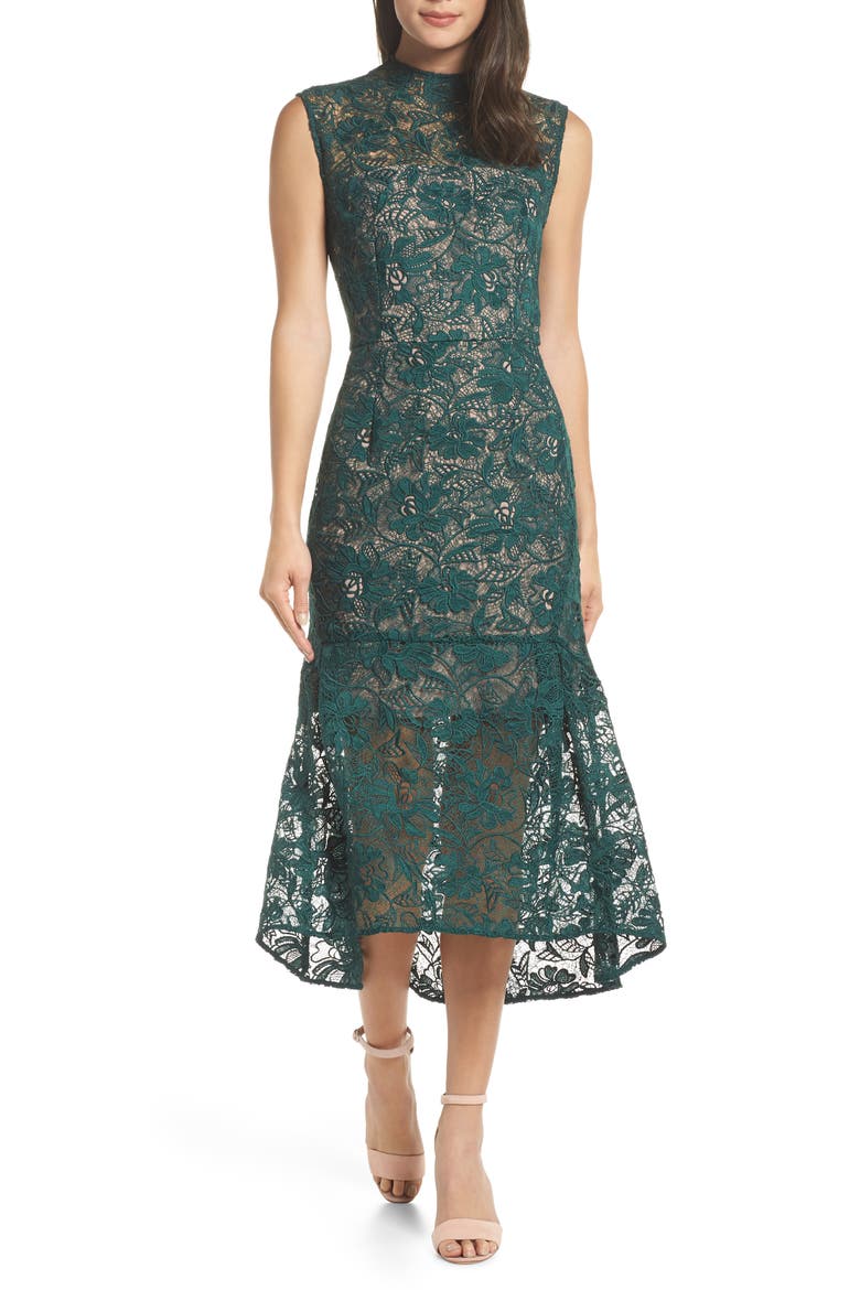 Lace Midi Dress, Main, color, GREEN PARK