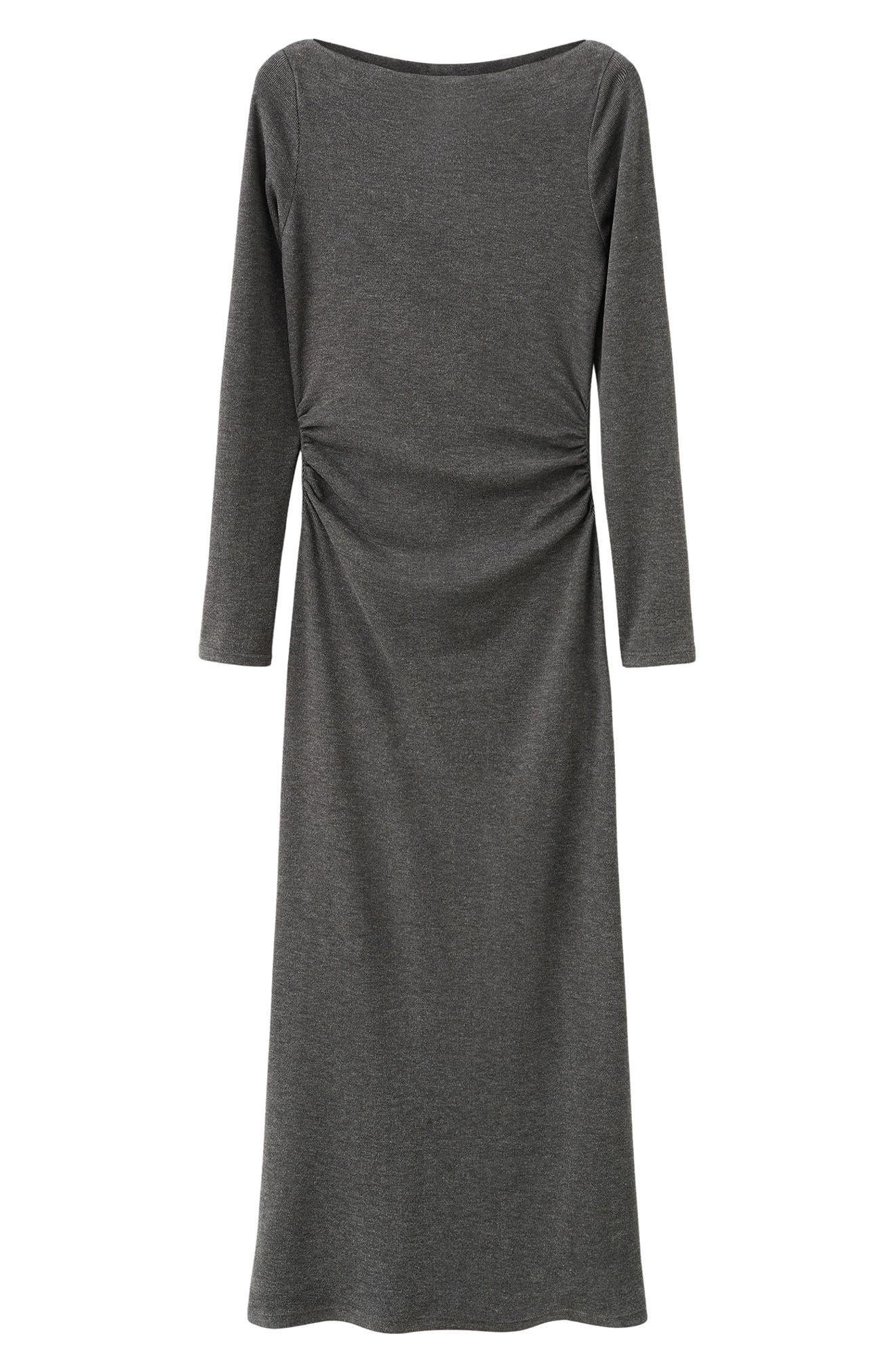 Ruched Long Sleeve Knit Maxi Dress