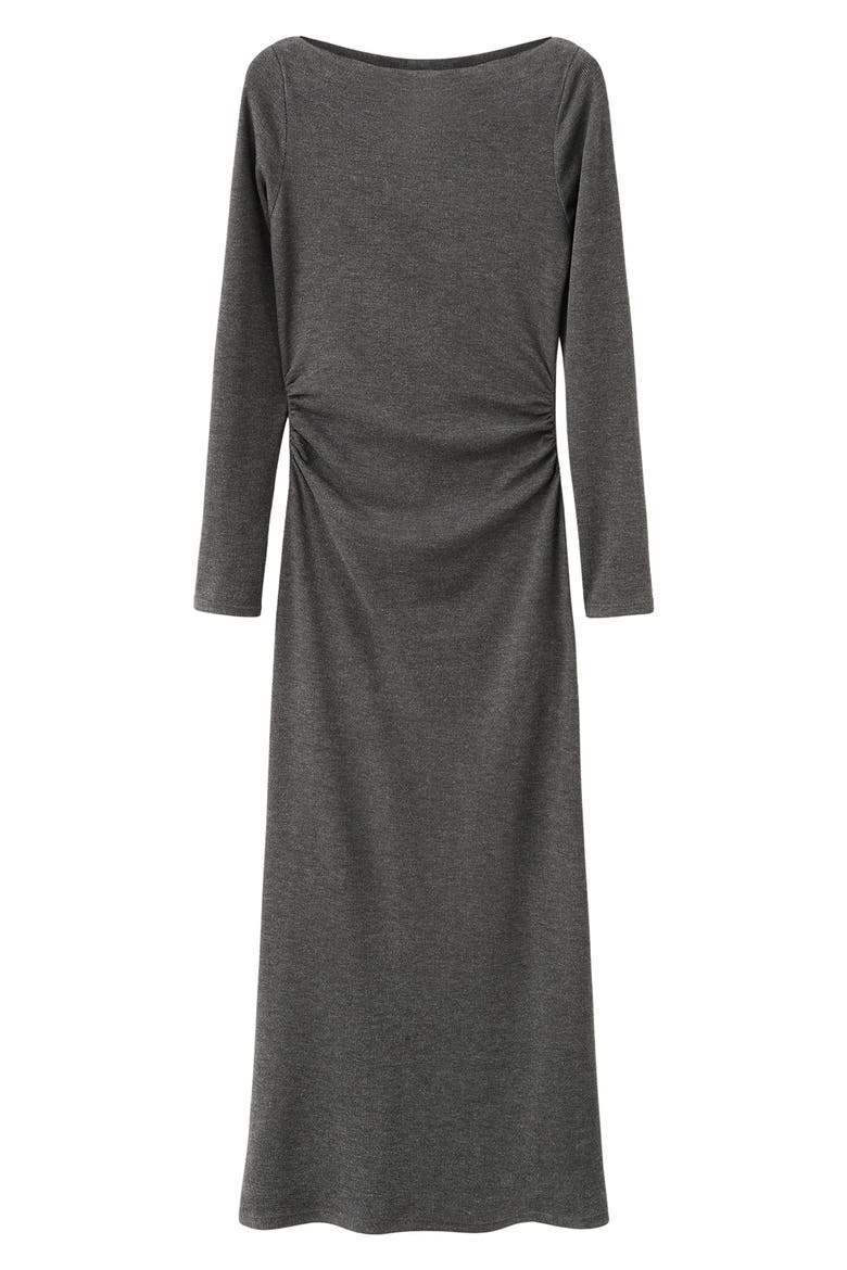 Ruched Long Sleeve Knit Maxi Dress, Main, color, GREY