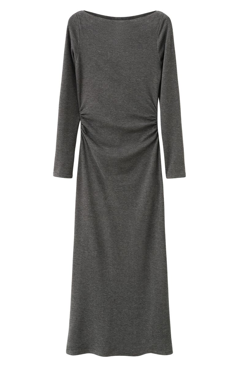 MANGO Ruched Long Sleeve Knit Maxi Dress, Alternate, color, Grey