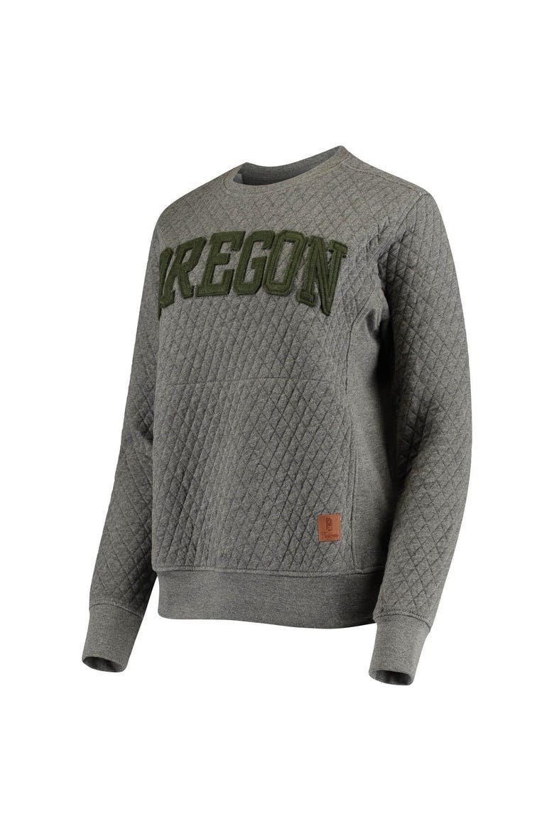 Women's Pressbox Heather Charcoal Oregon Ducks Moose Quilted Pullover Sweatshirt, Alternate, color, Heather Gray