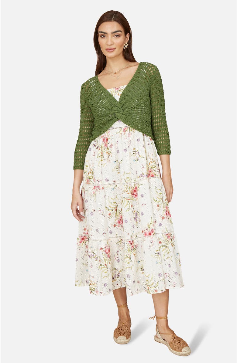 Yumi Crochet Cotton Twisted Bolero Top, Alternate, color, Green