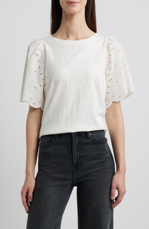 Percy Eyelet Sleeve Mixed Media Top