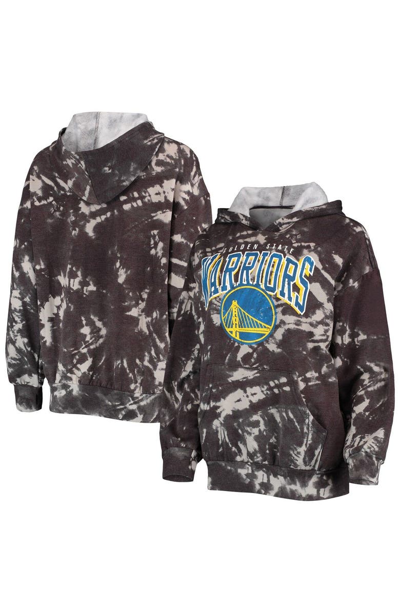 Majestic Threads Women's Majestic Threads Black Golden State Warriors Burble Tie-Dye Tri-Blend Pullover Hoodie, Main, color, Black