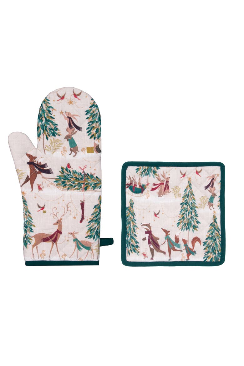 Woodland Tales Oven Mitt & Pot Holder Set of 2, Main, color, Beige