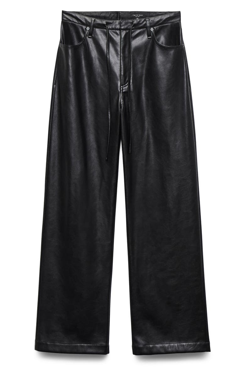 Phoebe Faux Leather Drawstring Wide Leg Pants, Alternate, color, BLACK