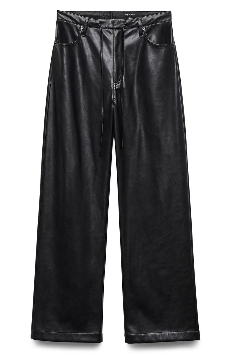 rag & bone Phoebe Faux Leather Drawstring Wide Leg Pants, Alternate, color, Black