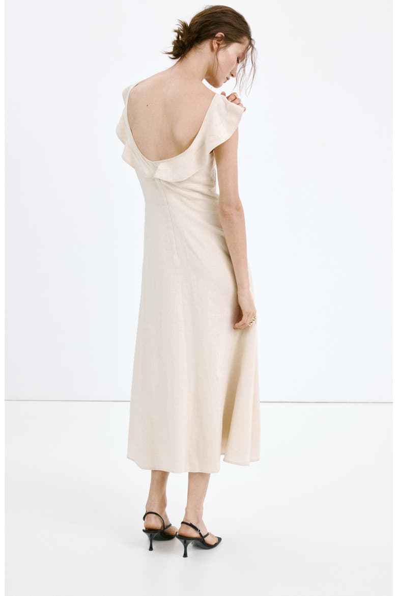 Ruffle Linen Blend Midi Dress, Alternate, color, SAND