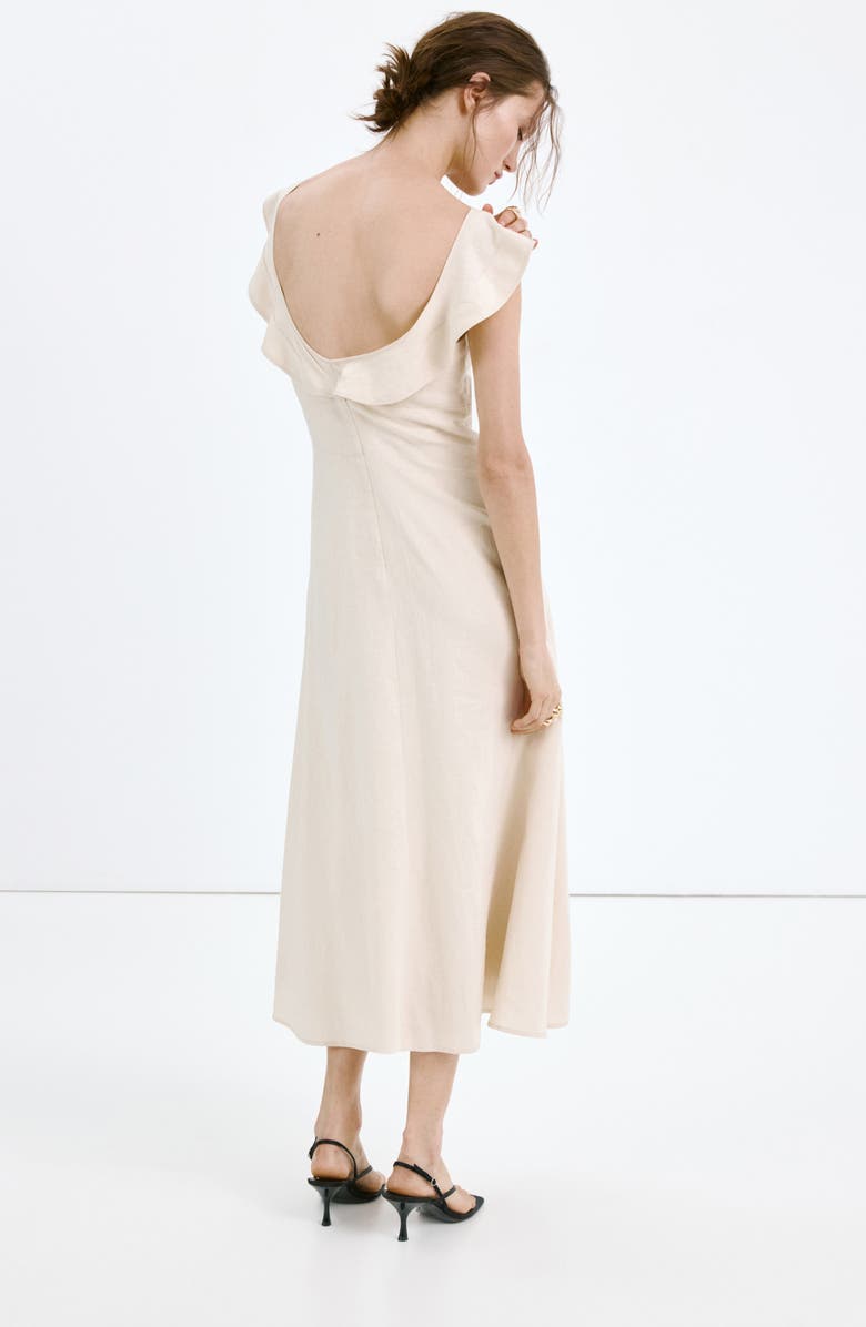 MANGO Ruffle Linen Blend Midi Dress, Alternate, color, 