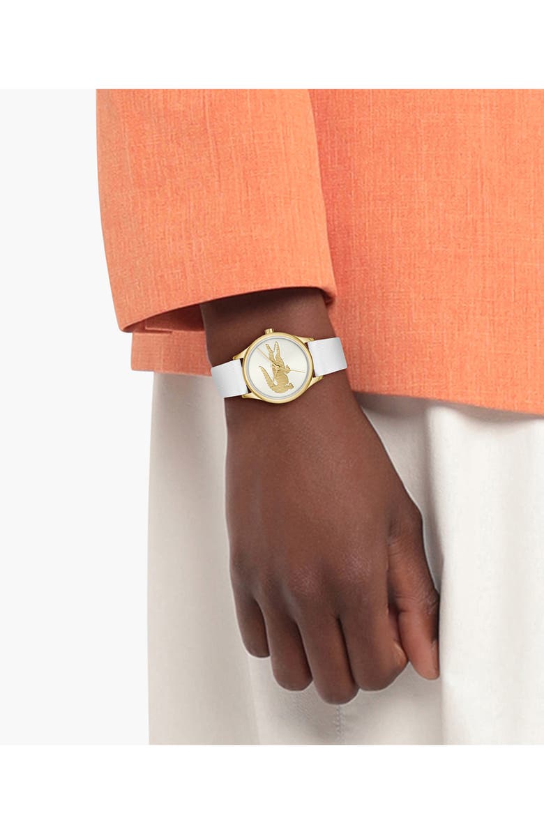 Lacoste Crocodelle Silicone Strap Watch, 30mm, Alternate, color, White