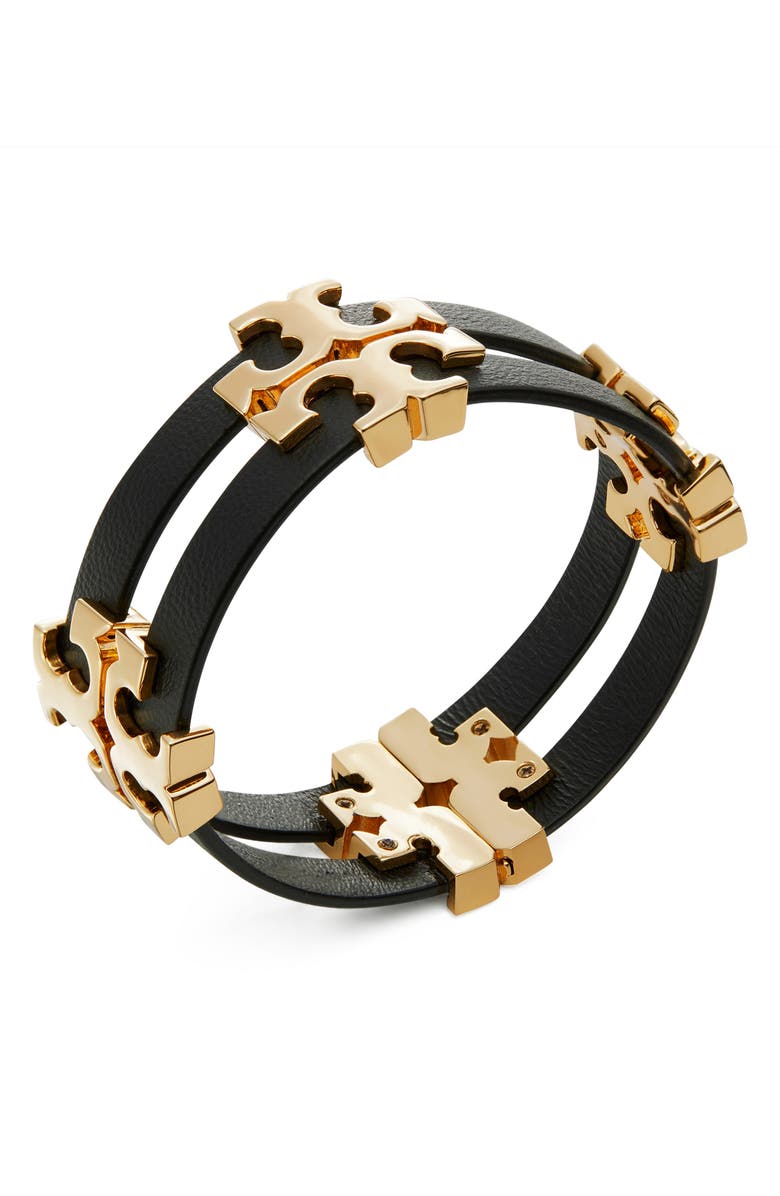 Tory Burch Serif T Stacked Leather Bracelet, Alternate, color,