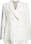 Chloé Eyelet Floral Jacquard Double Breasted Cotton Blend Jacket