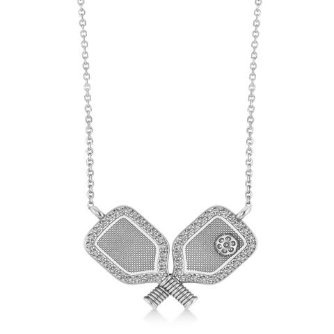 Diamond Large Dual Pickleball Paddle Pendant Necklace 14K