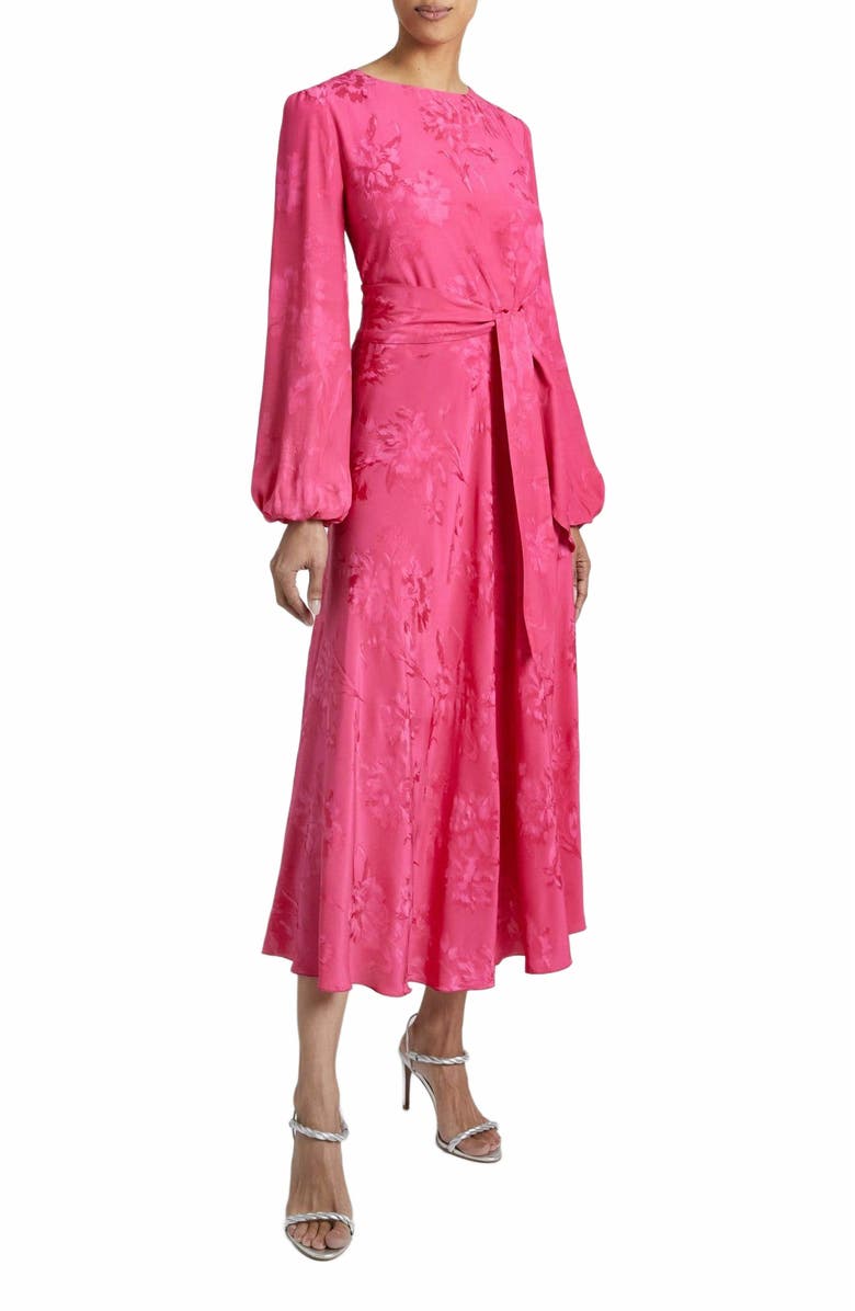 Santorelli CALLIE Long Sleeve Midi Dress in Fuchsia Tonal Jacquard, Main, color, 