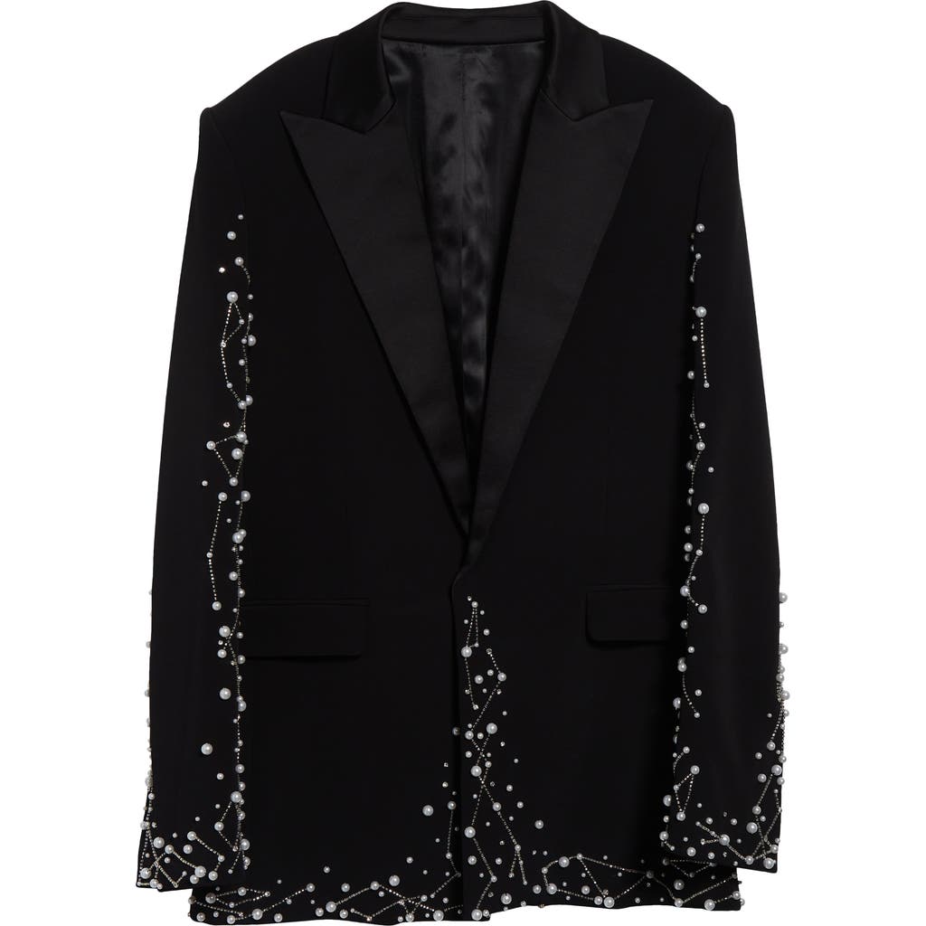 Balmain Faux Pearl & Crystal Constellation Dinner Jacket In Black/crystal