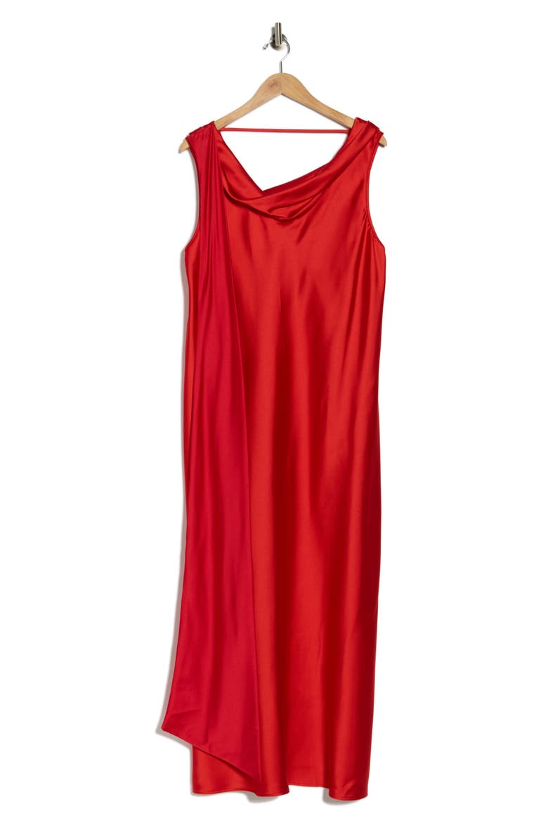 Cowl Neck Satin Maxi Dress, Alternate, color, RED