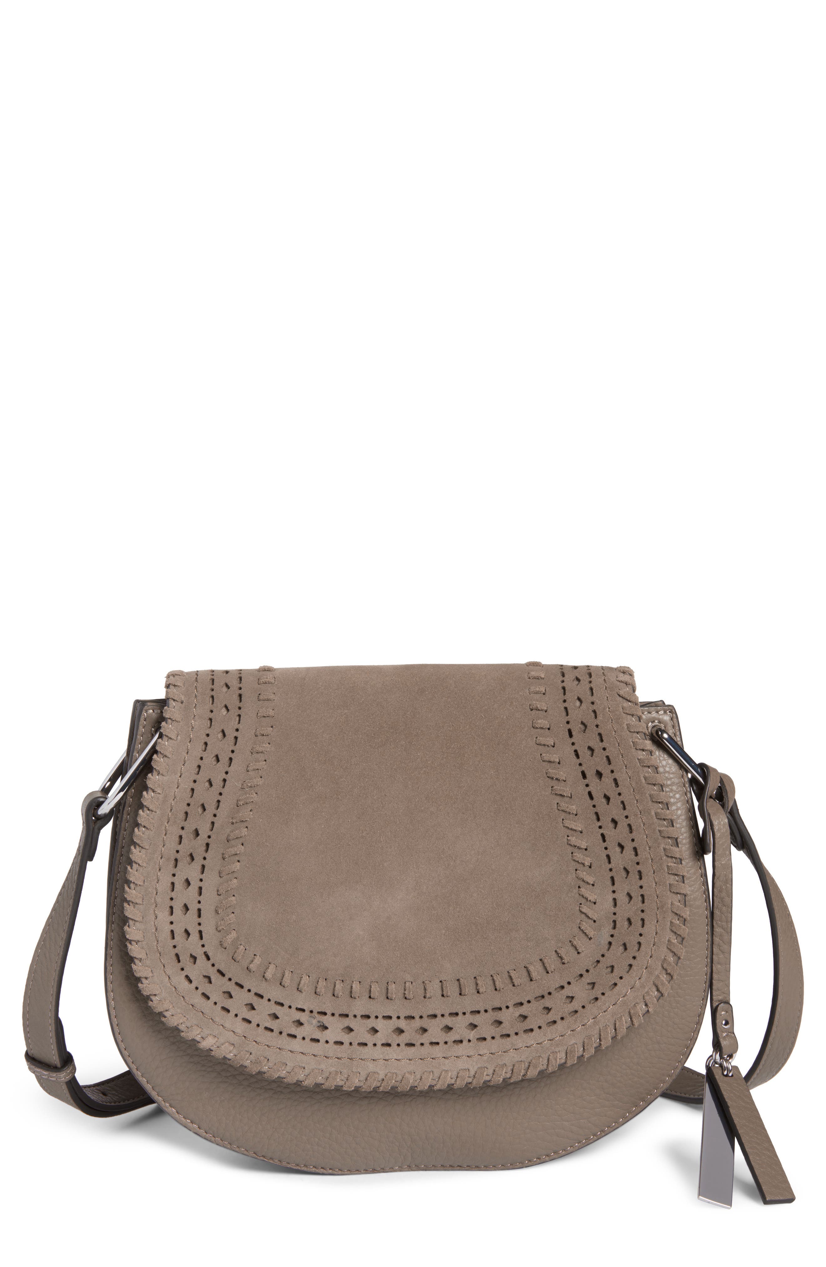 Vince Camuto Kirie Suede & Leather Crossbody Saddle Bag, Main, color, 