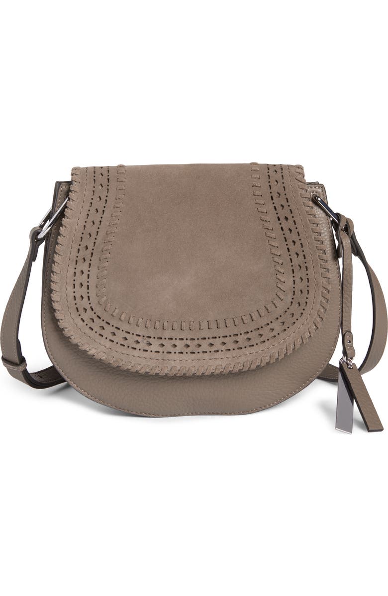 Vince Camuto Kirie Suede & Leather Crossbody Saddle Bag, Main, color,