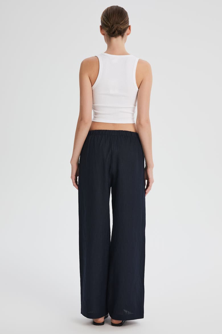 Oversized Linen Wide-Leg Drawstring Pants, Alternate, color, Navy