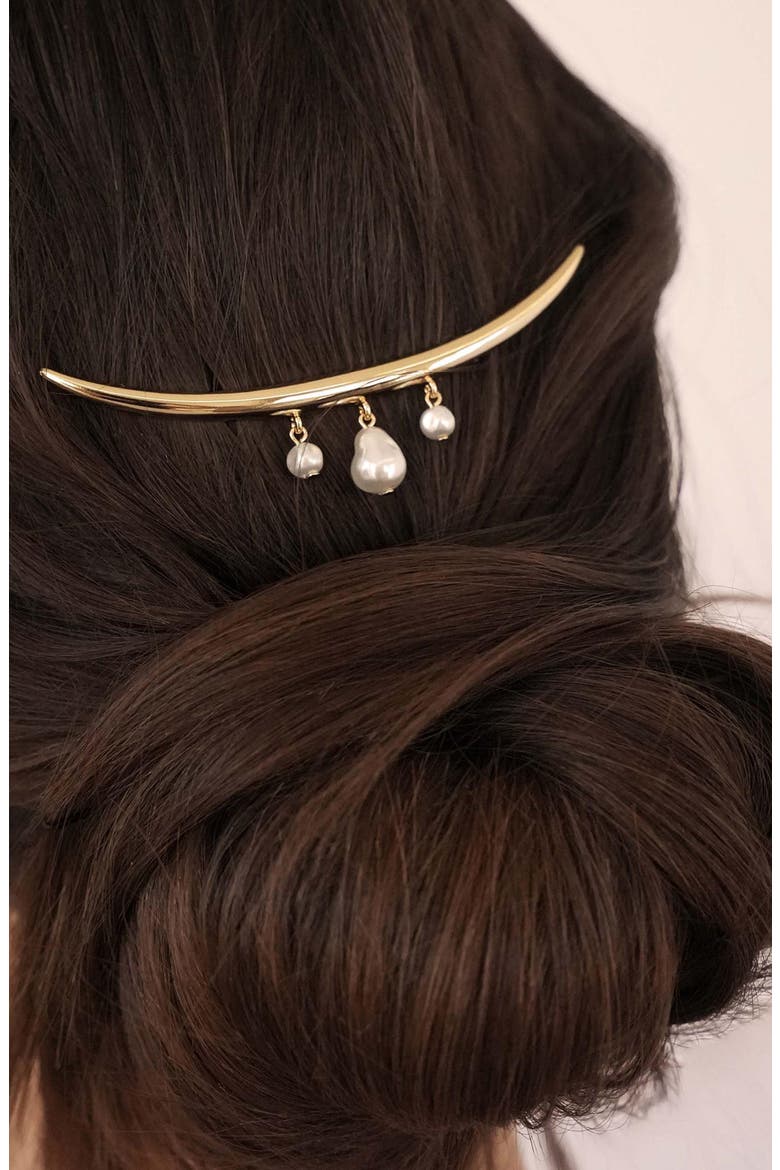 Mermaid Faux Pearl Barrette, Alternate, color, GOLD