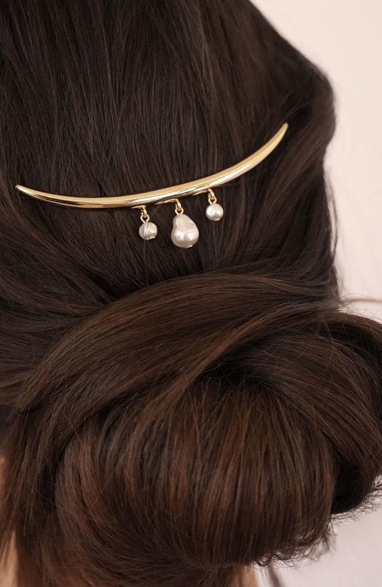 Ettika Mermaid Faux Pearl Barrette, Alternate, color, Gold