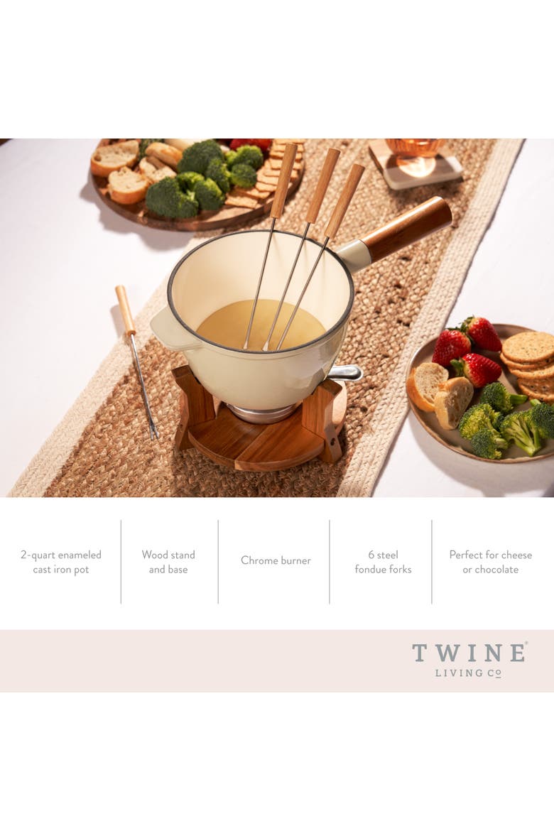 Wood and Cast Iron Fondue Set in Beige, Alternate, color, Beige