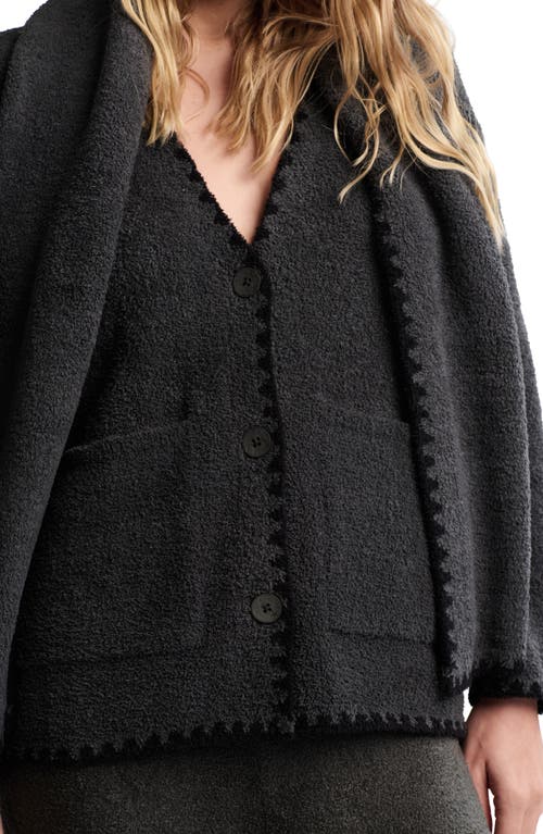 Barefoot Dreams Cozychic® Blanket Stitch Cardigan With Detachable Scarf In Green