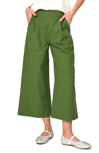 Gibsonlook Crop Wide Leg Linen Blend Pants In Green