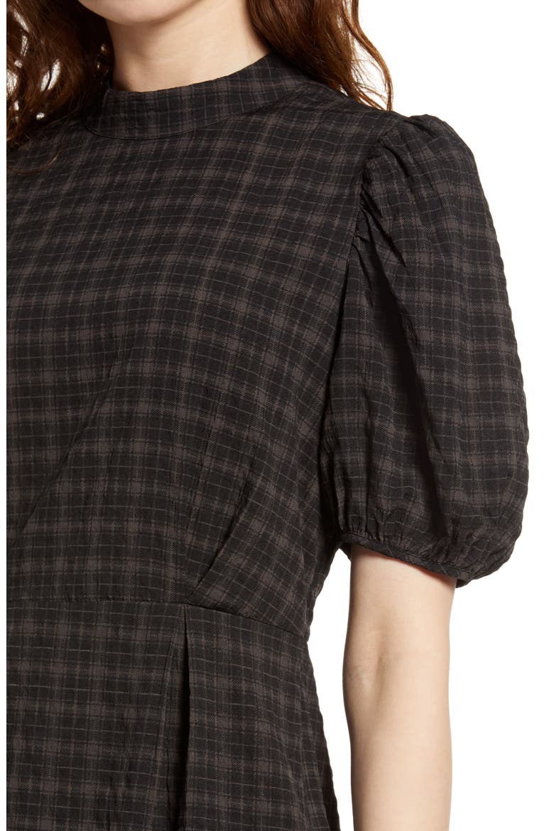 Maddie Plaid Puff Sleeve Dress, Alternate, color, BLACK