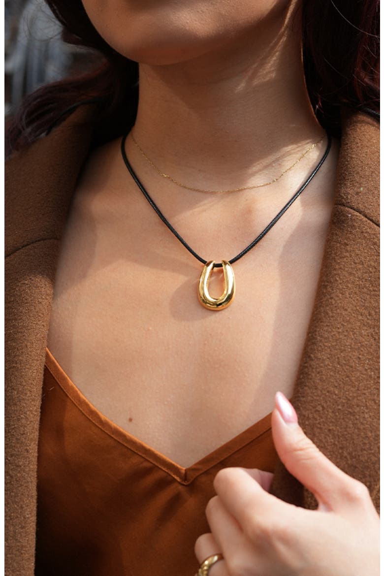 Serena Horseshoe Pendant Cord Necklace, Alternate, color, GOLD