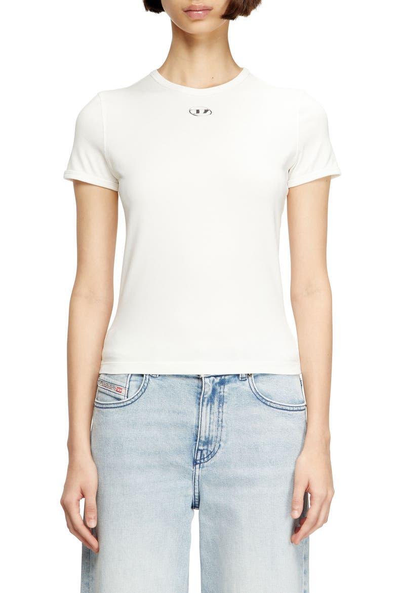T-Uncutieslong-OD Metallic Oval D Cutout T-Shirt, Main, color, OFF/ WHITE