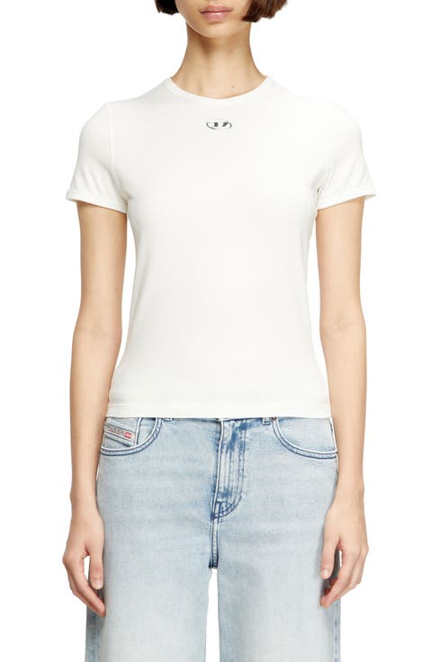 T-Uncutieslong-OD Metallic Oval D Cutout T-Shirt