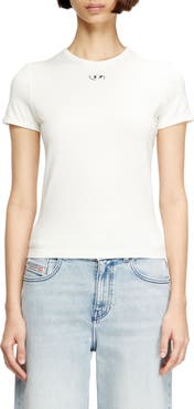 DIESEL® T-Uncutieslong-OD Metallic Oval D Cutout T-Shirt