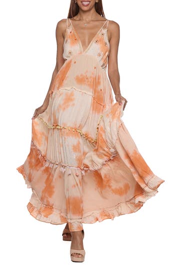 Ranee's Ranees Embellished Cover-up Maxi Dress In Orange