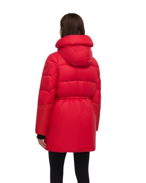 Pajar Heirani Mid-length Quilted Parka Puffer With Oversized Hood In Red