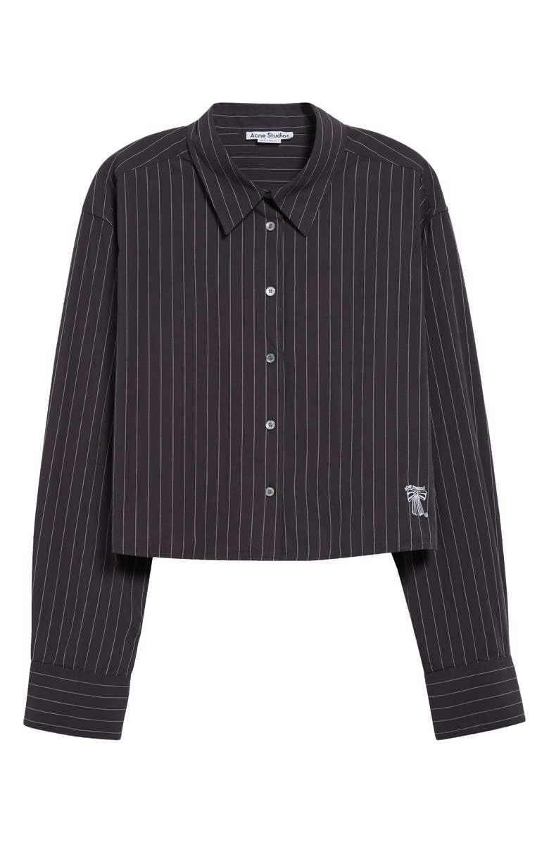 Acne Studios Satai Stripe Crop Organic Cotton Poplin Button-Up Shirt, Alternate, color, Black/ White J83
