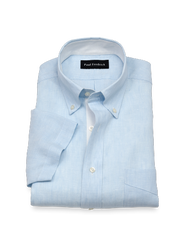 Paul Fredrick Linen Buttondown Collar Poplin Tailored Contrast Trim Hemmed Short Sleeve Shirt