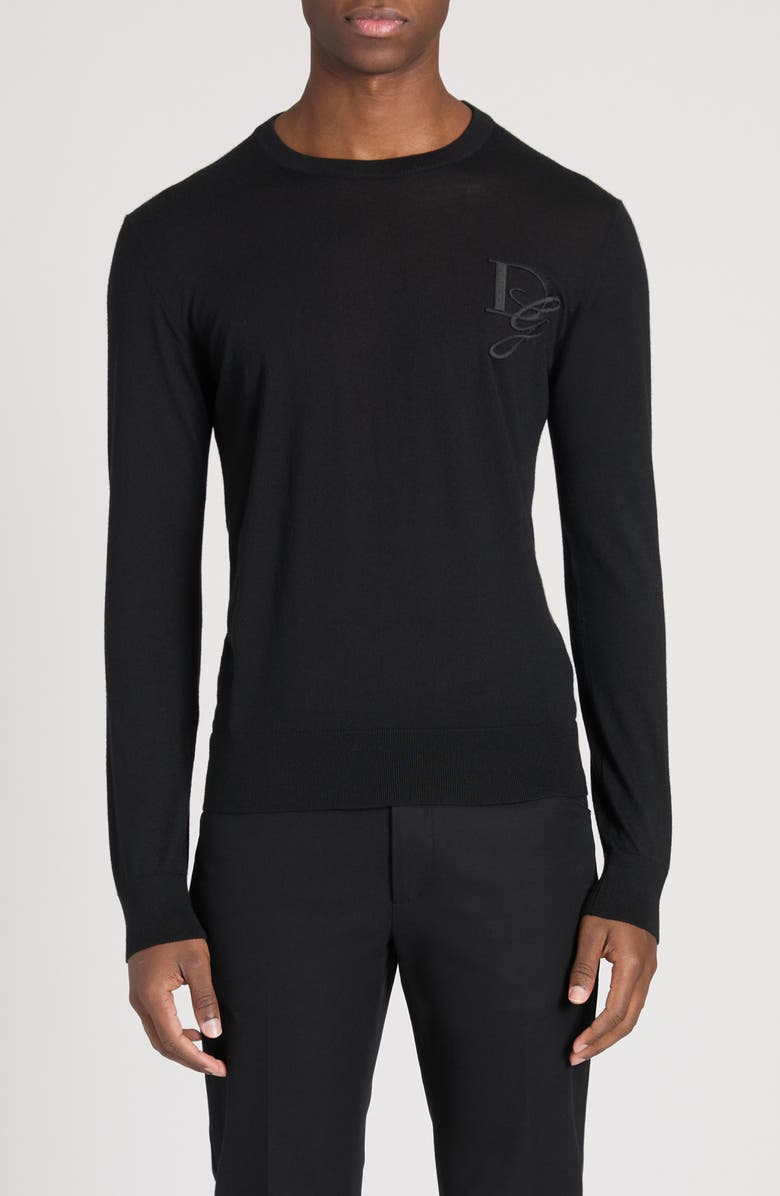 Dolce&Gabbana Logo Long Sleeve Cashmere Knit Top, Main, color, N0000 Nero