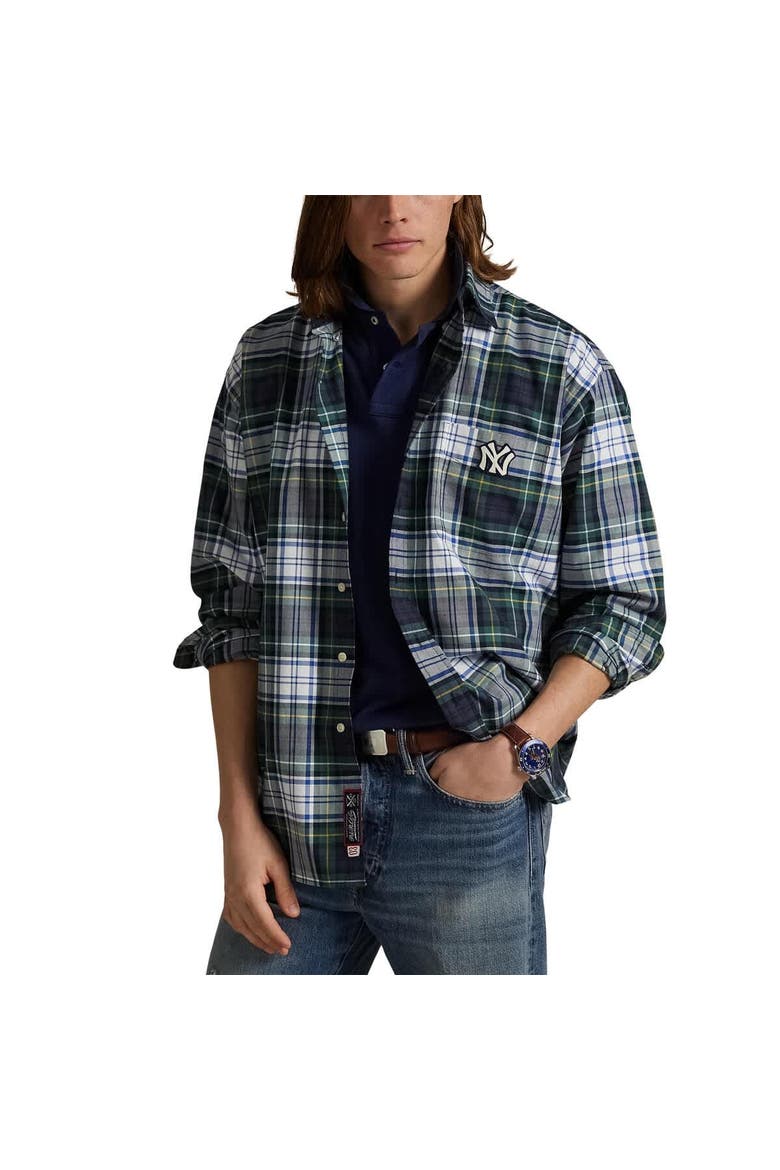 Navy Yankees Flannel Oxford Shirt, Main, color, Navy