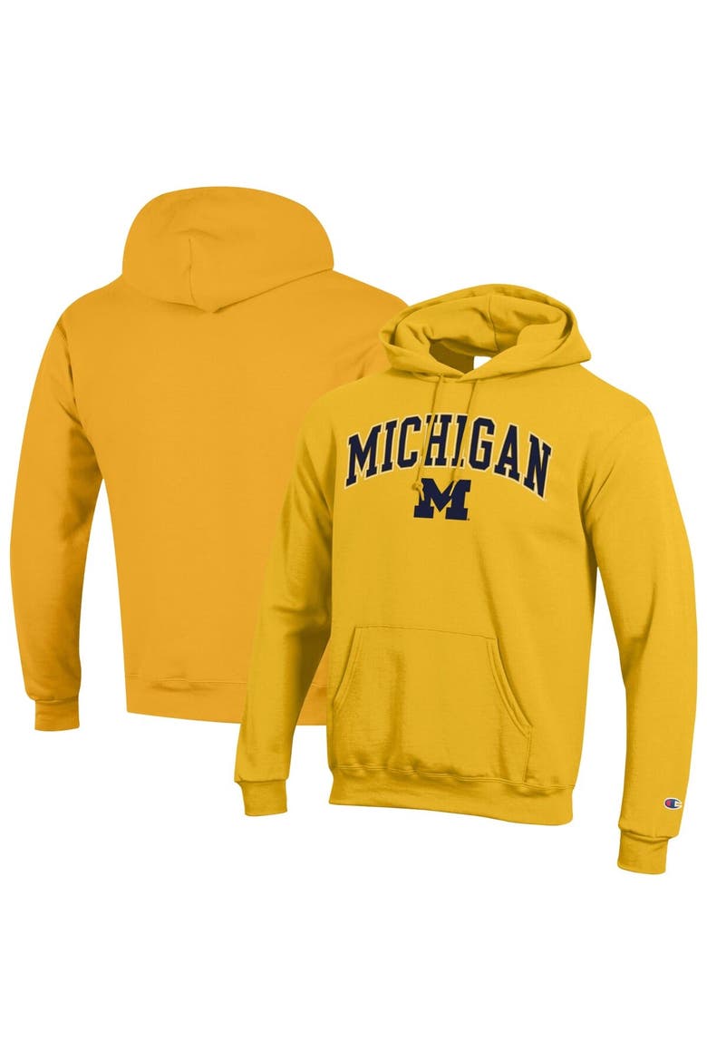 Men's Champion  Maize Michigan Wolverines Arch Over Logo Pullover Hoodie, Alternate, color, Maize