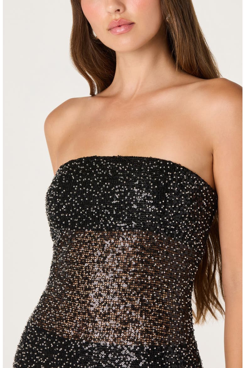Janiyah Strapless Sequin Minidress, Alternate, color, BLACK