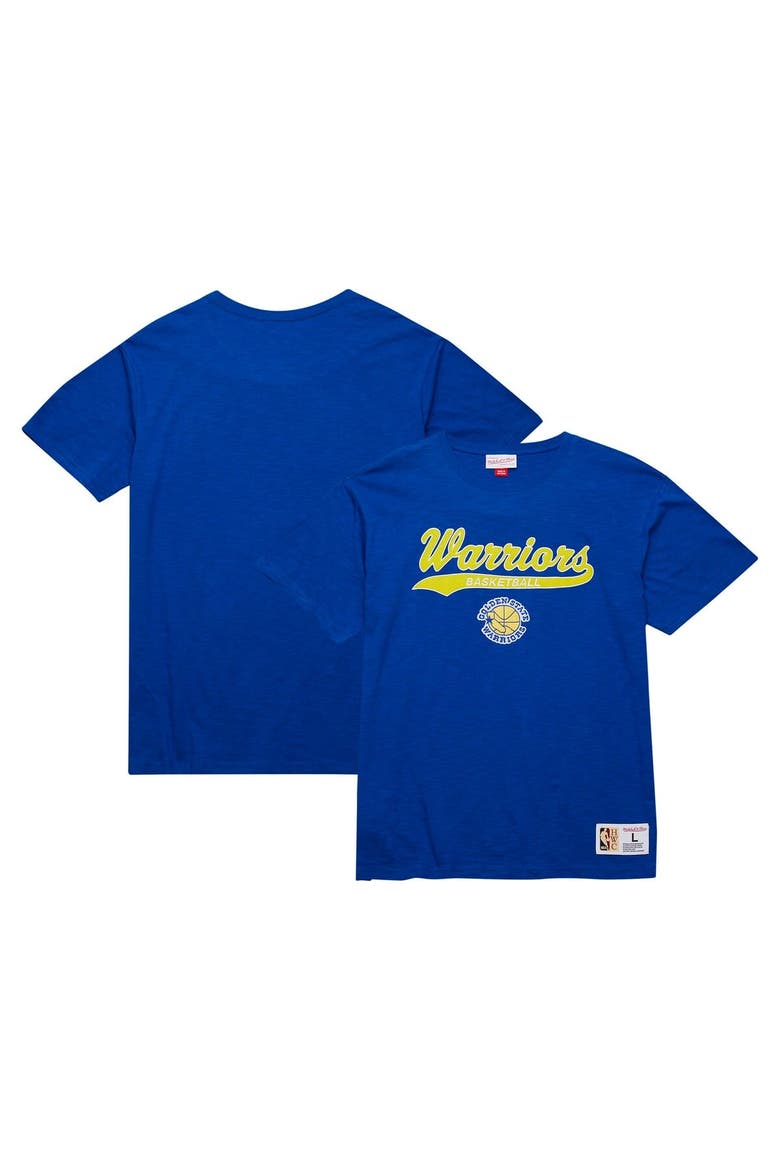 Men's Mitchell & Ness Royal Golden State Warriors Hardwood Classics Felt Applique Slub T-Shirt, Main, color, Royal