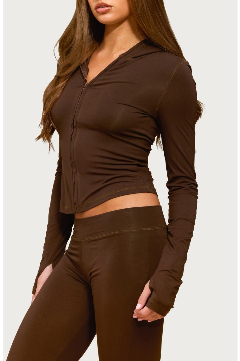 Callan Crop Zip Hoodie, Alternate, color, BROWN