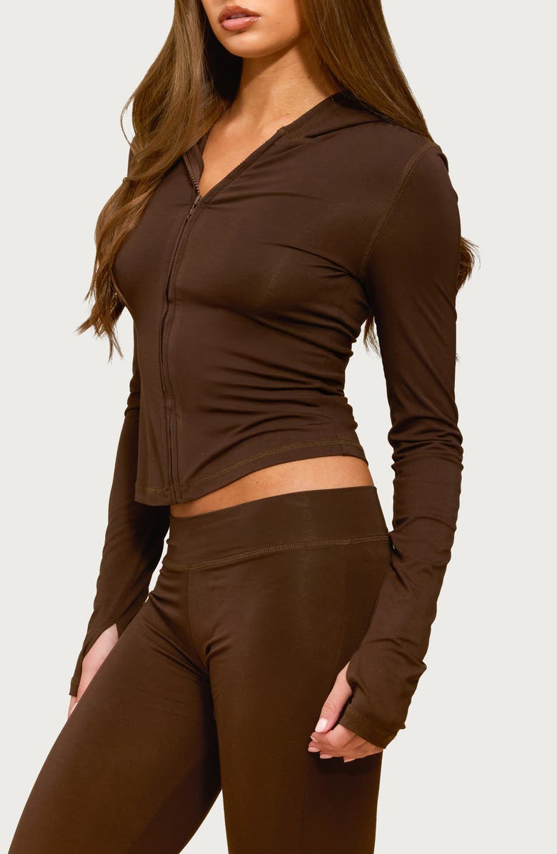 EDIKTED Callan Crop Zip Hoodie, Alternate, color, Brown