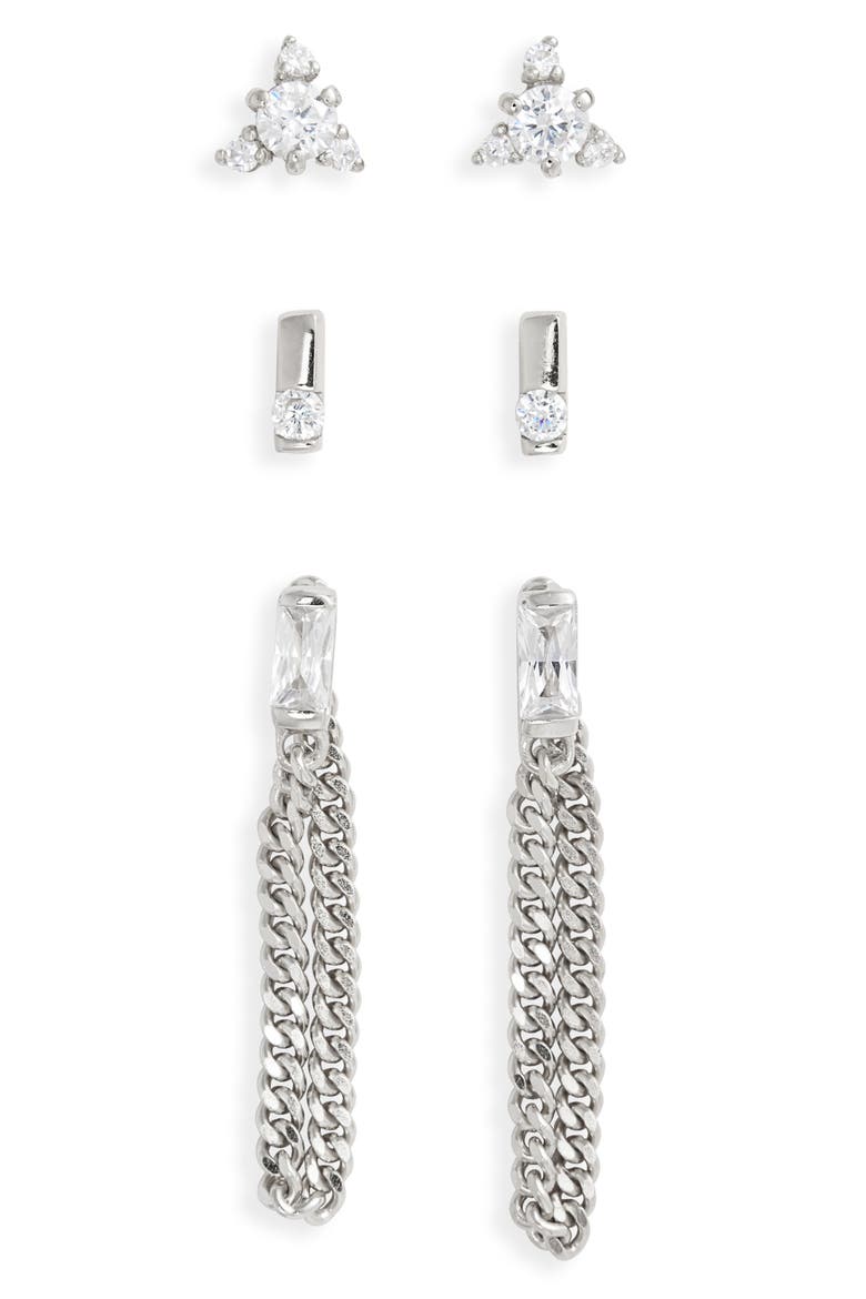 3-Pack Earrings Set, Main, color, SILVER
