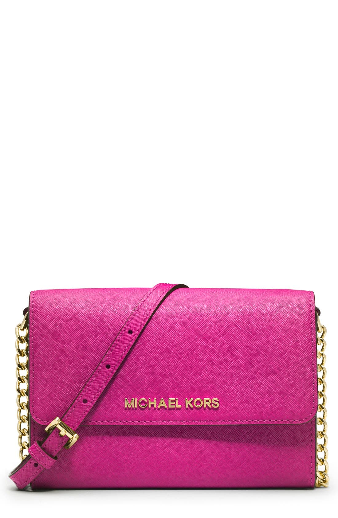 'Jet Set - Large Phone' Saffiano Leather Crossbody Bag, Main, color, RASPBERRY